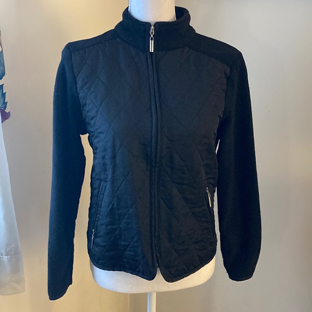 Black Fleece Front Quilted Zip Up Jacket